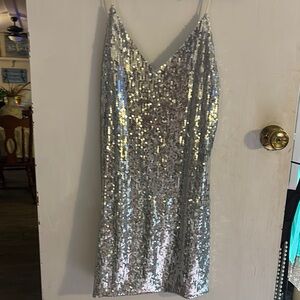 Silver Sequin Mini Dress